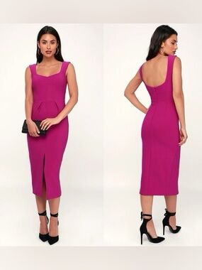 Elliatt Magenta Square-Neck Sheath Midi Dress